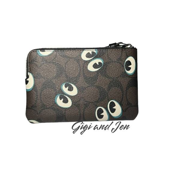Coach Corner Zip Wristlet In Signature Canvas With Halloween Eyes - Picture 4 of 5